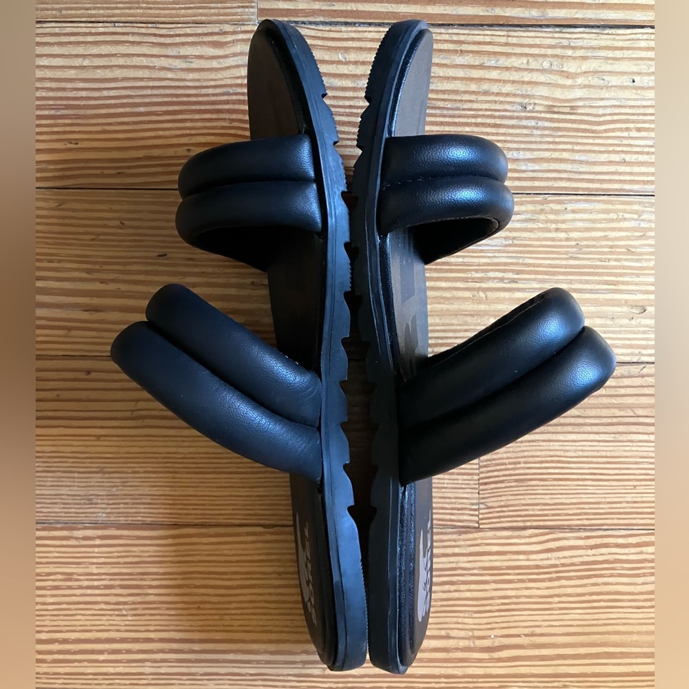 NWOB Sorel Ella Il Leather Puff Slide in Black/Sea Salt Sz 9. - Picture 6 of 11